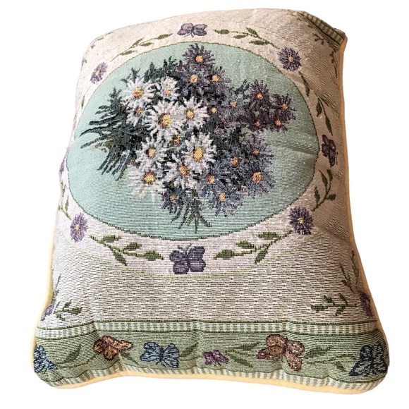 Lot Of 3 Vintage Floral Needlepoint Cottagecore Throw Pillows Purple And Greens - Picture 13 of 14